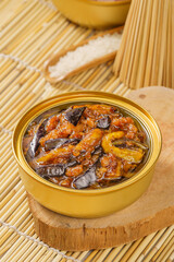 Special Chinese fast food minced pork and eggplant on simple background