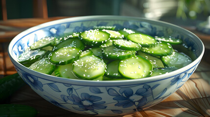 Obraz premium Fresh cucumber salad in decorative bowl