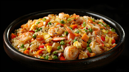 Savory shrimp fried rice in bowl