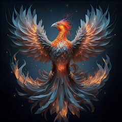 Illustration of a flaming phoenix bird on a dark background.