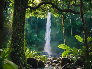 Tropical waterfall in the rainforest