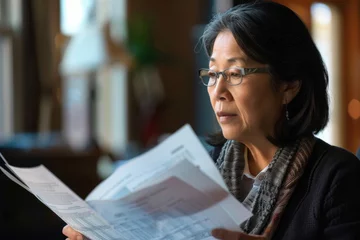 Gordijnen middle aged asian american woman in office © kalafoto