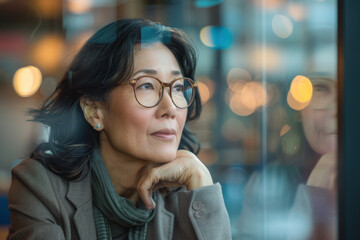 middle aged asian american woman in office - Powered by Adobe