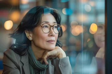 Afwasbaar fotobehang middle aged asian american woman in office © kalafoto