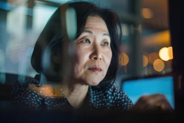 Rolgordijnen middle aged asian american woman in office © kalafoto