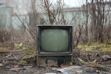 Discarded television set in the forest.