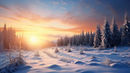 Fototapeta na wymiar beautiful sunny winter landscape with sunrise