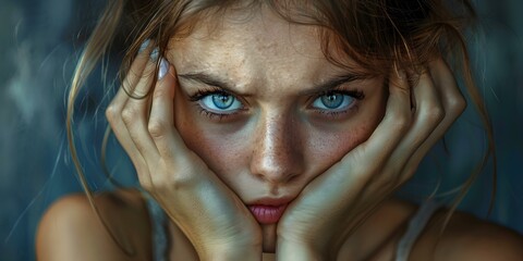 Woman Fatigued Rubbing Eyes Due to Eye Strain. Concept Eye Strain, Fatigue, Tired Eyes, Exhaustion, Rubbing Eyes