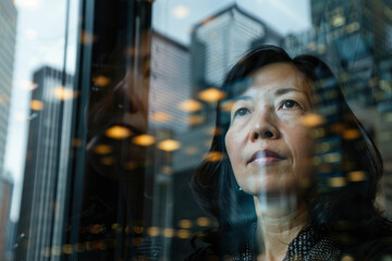 Fototapeta na wymiar middle aged asian american woman in office