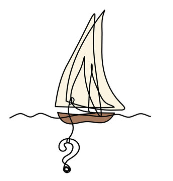 recommend clip art: Abstract color boat with question mark as line drawing on white