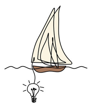 recommend clip art: Abstract color boat with light bulb as line drawing on white