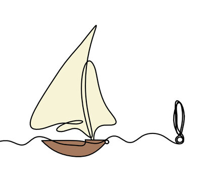 recommend clip art: Abstract color boat with exclamation mark as line drawing on white