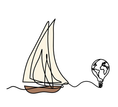 recommend clip art: Abstract color boat with  light bulb as line drawing on white