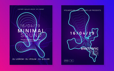 Electro event. Minimal concert banner set. Dynamic fluid shape and line. Electro event neon flyer. Trance dance music. Electronic sound. Club fest poster. Techno dj party.