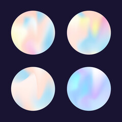 Holographic abstract backgrounds set. Gradient hologram. Bright holographic backdrop. Minimalistic 90s, 80s retro style graphic template for brochure, banner, wallpaper, mobile screen.