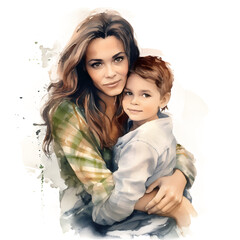 Mother's day, Mother and child, Watercolor Illustration of mother with child, transparent background