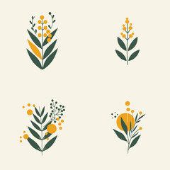 set of elements, set of flowers, vector set of feathers, plant vector set, plant logo design set, vector illustration, plant feather