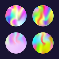 Gradient round set with holographic mesh. Abstract hologram. Creative gradient round set. Minimalistic 90s, 80s retro style graphic template for book, annual, mobile interface, web app.