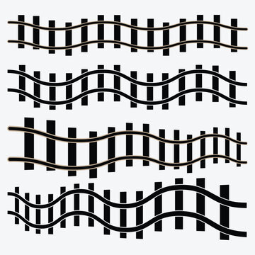 Passenger train vector rail tracks brush, railway line or railroad elements isolated on white background. Vector illustration. Eps file 68.