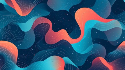 Blue and Orange Abstract Background With Wavy Shapes