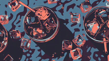 Whiskey or rum glass with ice cubes sketch icon. - obrazy, fototapety, plakaty