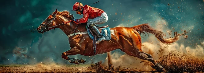 Foto op Canvas The jockey clears a barrier. © tongpatong