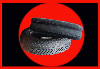 old worn damaged tires isolated - 749541715