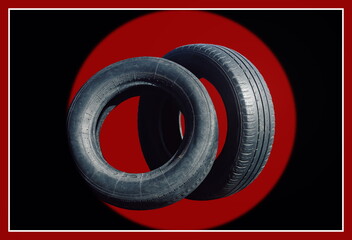 old worn damaged tires isolated - 749541717