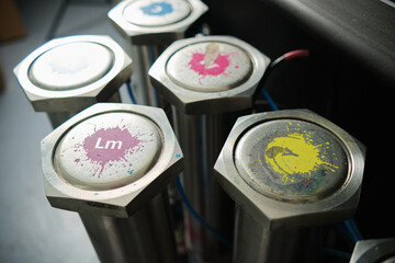 Industrial printing Cyan magenta yellow black and pink colour inkjet and laser jet ink metal...