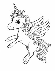 Coloring Page of a Unicorn With Wings
