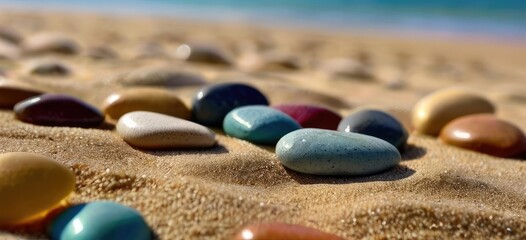 Fototapeta na wymiar Beyond the Beach: Capture the Beauty of Colored Beach Stone