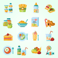 infant baby food flat icons set