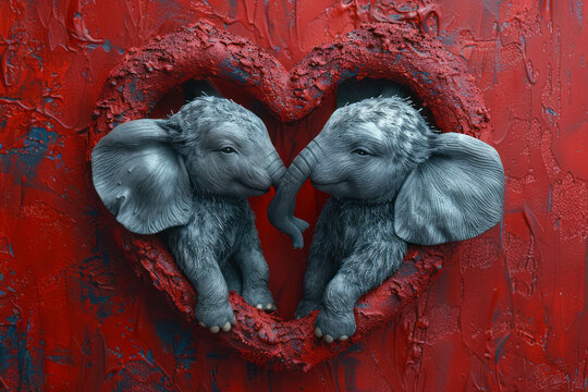Amazing animal couple in valentine heart. Generative AI