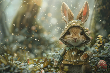 Easter bunny wearing a costume in a fantasy world. Generative AI