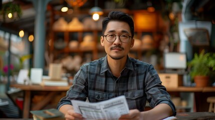 Financial Management and Success Strategies for an Asian Entrepreneur's Small Business. Concept Asian Entrepreneurship, Financial Management, Small Business Strategies, Success Tips, Growth Hacks - obrazy, fototapety, plakaty