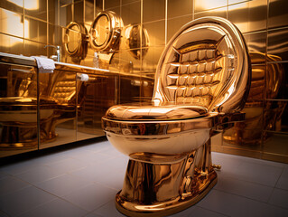 Gold toilet in modern bathroom