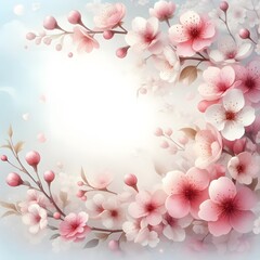 Fototapeta na wymiar Beautiful sakura cherry blossom floral frame with blank space background