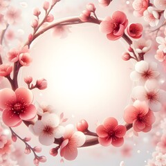 round Beautiful cherry blossom floral frame background with blank space