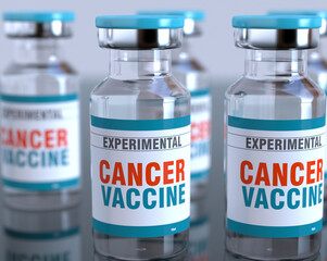 Bottle of Vaccine, treatment of Cancer. 3D rendering - 749546347