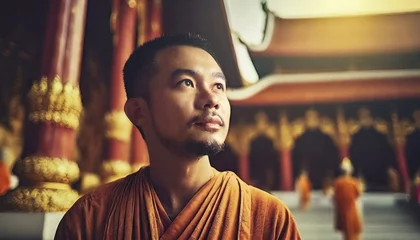 Fototapeten Asian monk in a Buddhist temple © Marko