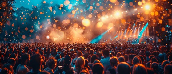 Summer Music Festival Panorama with Vibrant Celebration  