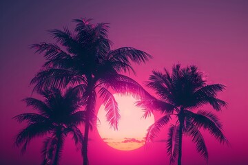 Synthwave Sunset with Neon Gradient and Palm Trees

