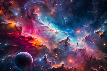 Colorful space galaxy in space realistic photography generative ai photo.
 - obrazy, fototapety, plakaty