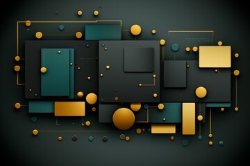 geometric hi-tech 3d background with black,gold and turquoise elements - 749548904