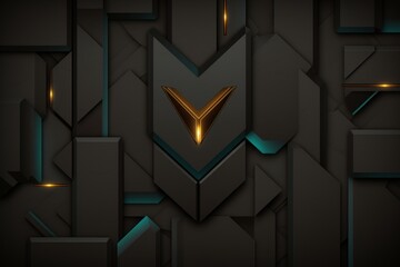 geometric hi-tech 3d background with black,gold and turquoise elements