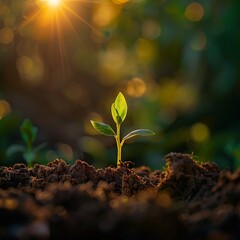 Emerging Sprout in Golden Light: A Symbol of Hope

