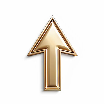 An illustration of a golden upward arrow on the white background of the image