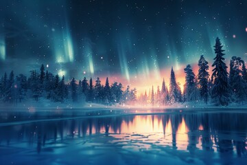 Magical Winter Wonderland with Northern Lights

