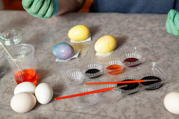 Creative mess with homemade Easter egg coloring at home