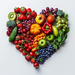 Heart-Shaped Fruits and Vegetables Arrangement

